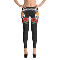 Tahiti Polynesian Leggings - Hibiscus Coat of Arm Black - Polynesian Pride