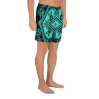 Polynesian Plumeria Mix Turquoise Black Men's Athletic Long Shorts - Polynesian Pride