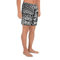 Polynesian Hawaiian Style Tribal Tattoo White Men's Athletic Long Shorts - Polynesian Pride