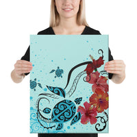 Sea Turtle Hibiscus Canvas 16x20 Canvas White - Polynesian Pride