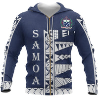 Samoa Polynesian Zip up Hoodie Unisex Blue - Polynesian Pride