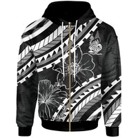 New Caledonia Zip Hoodie Palm Leaf Texture Black Unisex Black - Polynesian Pride