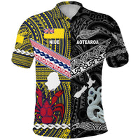 Custom New Zealand Niue Polo Shirt Maori and Polynesian Together Black, Custom Text and Number LT8 - Polynesian Pride
