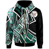 Niue Zip Hoodie Tribal Flower Special Pattern Green Color Unisex Green - Polynesian Pride