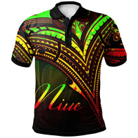 Niue Polo Shirt Reggae Color Cross Style Unisex Black - Polynesian Pride