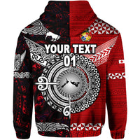 Custom New Zealand Tonga Hoodie Maori and Polynesian Together Red, Custom Text and Number LT8 - Polynesian Pride