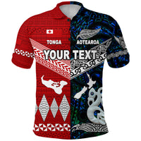 Custom New Zealand Tonga Polo Shirt Maori and Polynesian Together Blue LT8 - Polynesian Pride