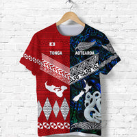 Custom New Zealand Maori Aotearoa Tonga Polynesian Together T Shirt Blue, Custom Text and Number LT8 - Polynesian Pride