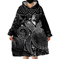 Palau Flag Turtle Hibiscus Black Wearable Blanket Hoodie LT9 - Polynesian Pride