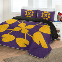 Hawaiian Royal Pattern Quilt Bed Set - Purple And Gold - D3 Style - Polynesian Pride