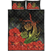 Hawaii Shark Turtle Hibiscus Polynesian Quilt Bed Set - Vera Style - AH Black - Polynesian Pride