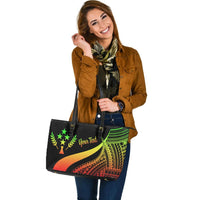 Kosrae Custom Personalised Large Leather Tote Bag - Reggae Polynesian Tentacle Tribal Pattern - Polynesian Pride