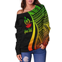 Vanuatu Custom Personalised Women's Off Shoulder Sweater - Reggae Polynesian Tentacle Tribal Pattern - Polynesian Pride