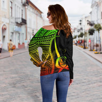 Pohnpei Custom Personalised Women's Off Shoulder Sweater - Reggae Polynesian Tentacle Tribal Pattern - Polynesian Pride