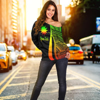 Nauru Custom Personalised Women's Off Shoulder Sweater - Reggae Polynesian Tentacle Tribal Pattern - Polynesian Pride