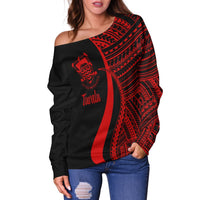 Tuvalu Women's Off Shoulder Sweater - Red Polynesian Tentacle Tribal Pattern - Polynesian Pride