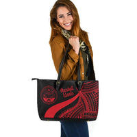 Marshall Islands Large Leather Tote Bag - Red Polynesian Tentacle Tribal Pattern Crest - Polynesian Pride