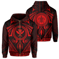 Polynesian Kakau Kanaka Turtle Map Hawaii Zip Hoodie Circle Style Red Unisex Red - Polynesian Pride