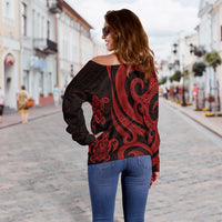 Marshall Islands Women's Off Shoulder Sweater - Red Tentacle Turtle - Polynesian Pride