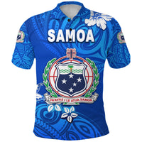 Custom Manu Samoa Rugby Polo Shirt Unique Vibes Coat Of Arms Full Blue, Custom Text and Number - Polynesian Pride