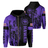 Hawaii King Polynesian Hoodie (Zip up) Lawla Style Purple Unisex Purple - Polynesian Pride