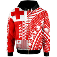 Tonga Custom Zip up Hoodie Unique Barcode White Red Unisex Red - Polynesian Pride