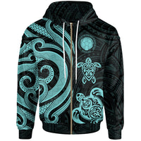 Chuuk Polynesian Zip up Hoodie Turquoise Tentacle Turtle - Polynesian Pride