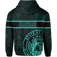 Polynesian Kakau Kanaka Seal of Hawaii Hoodie Turquoise - Polynesian Pride
