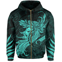 Polynesian Tropic Hula Girl Hibiscus Hawaii Zip Hoodie Turquoise - Polynesian Pride