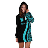 Nauru Women's Hoodie Dress - Turquoise Polynesian Tentacle Tribal Pattern - Polynesian Pride