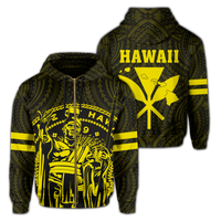 Polynesian King Kanaka Map Seal of Hawaii Zip Hoodie Yellow Unisex Yellow - Polynesian Pride