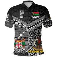 Vanuatu Fiji Polo Shirt Together Black LT8 - Polynesian Pride