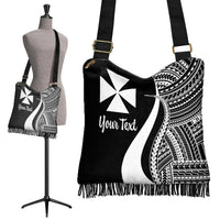 Wallis And Futuna Custom Personalised Boho Handbag - White Polynesian Tentacle Tribal Pattern - Polynesian Pride