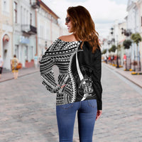 Niue Women's Off Shoulder Sweater - White Polynesian Tentacle Tribal Pattern - Polynesian Pride