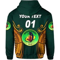 Custom Papua New Guinea Waghi Tumbes Zip Hoodie Rugby Green, Custom Text and Number LT8 - Polynesian Pride