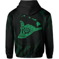 Polynesian Kanaka Shaka Map of Hawaii Zip Hoodie Green - Polynesian Pride