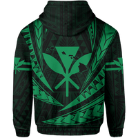 Polynesian Kakau Kanaka Maoli Map Hawaii Zip Hoodie Green - Polynesian Pride