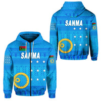 Sanma Province Zip Hoodie Vanuatu Pattern Traditional Style LT8 Unisex Blue - Polynesian Pride