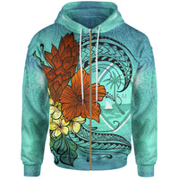 Guam Zip Hoodie Tropical Flowers Style Unisex Blue - Polynesian Pride