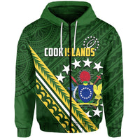 Cook Islands Rugby With Polynesian Zip Hoodie Unisex Green - Polynesian Pride