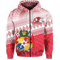 Tonga Rugby Zip Hoodie Polynesian Style Unisex Red - Polynesian Pride