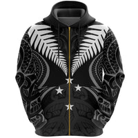 New Zealand Maori Silver Fern Zip up Hoodie Unisex Black - Polynesian Pride