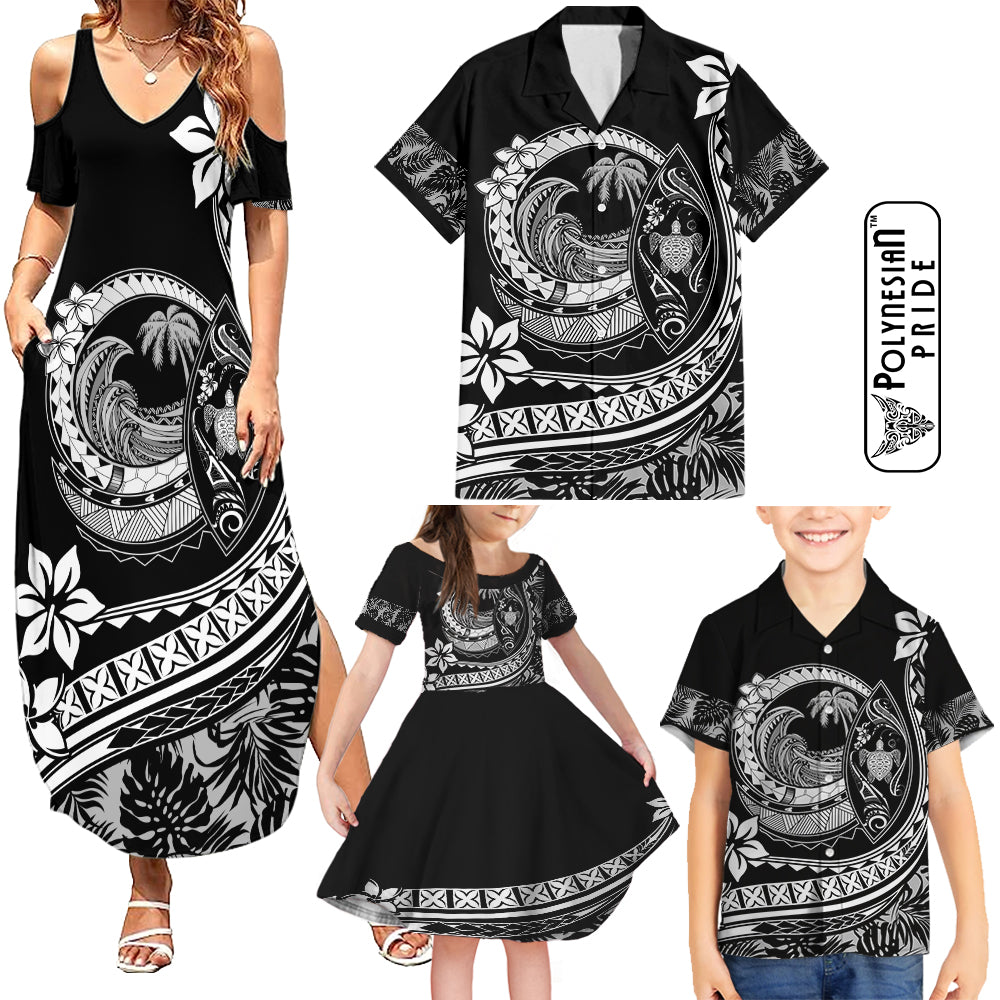 Hawaii Family Matching Outfits Polynesian Plumeria Summer Maxi Dress And Shirt Family Set Clothes Ride The Waves - Black LT7 Black - Polynesian Pride