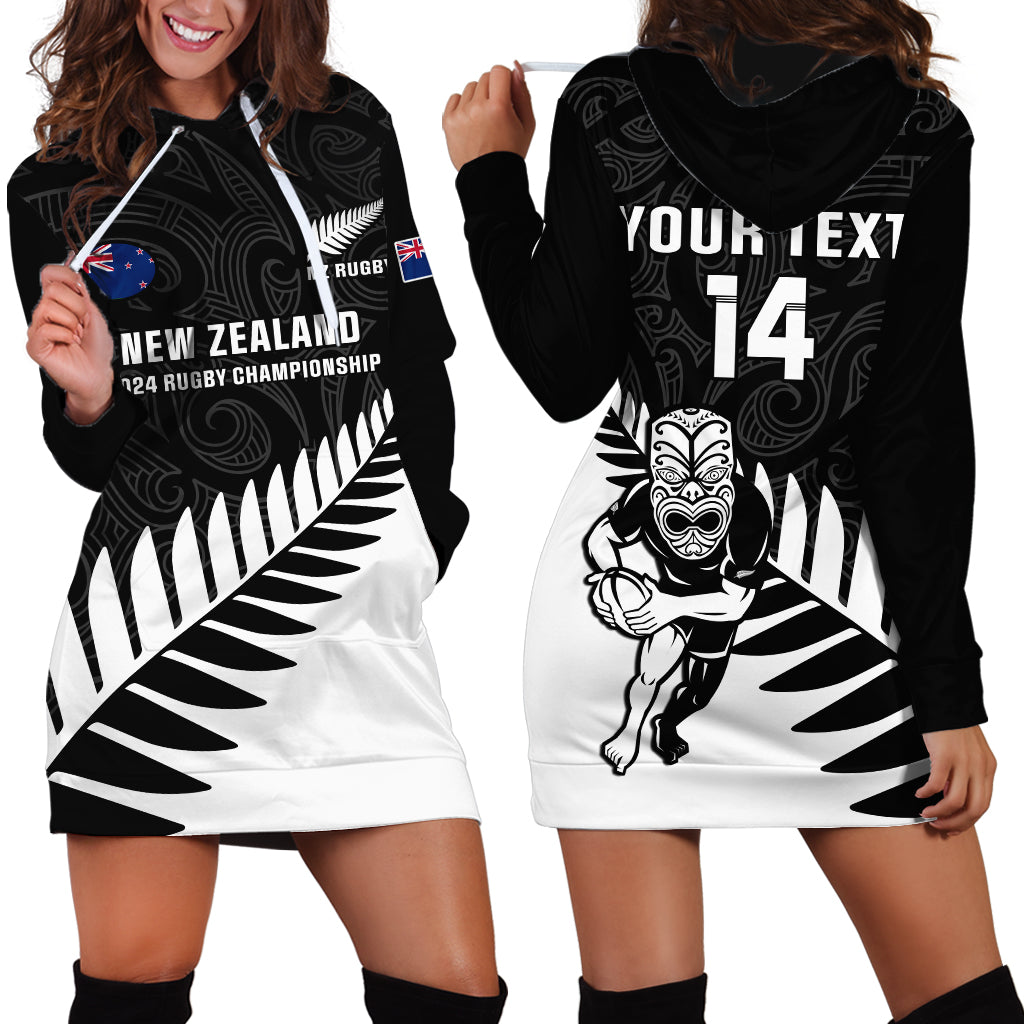 Personalised New Zealand Silver Fern Rugby Hoodie Dress All Black 2024 Go Champions Maori Pattern LT14