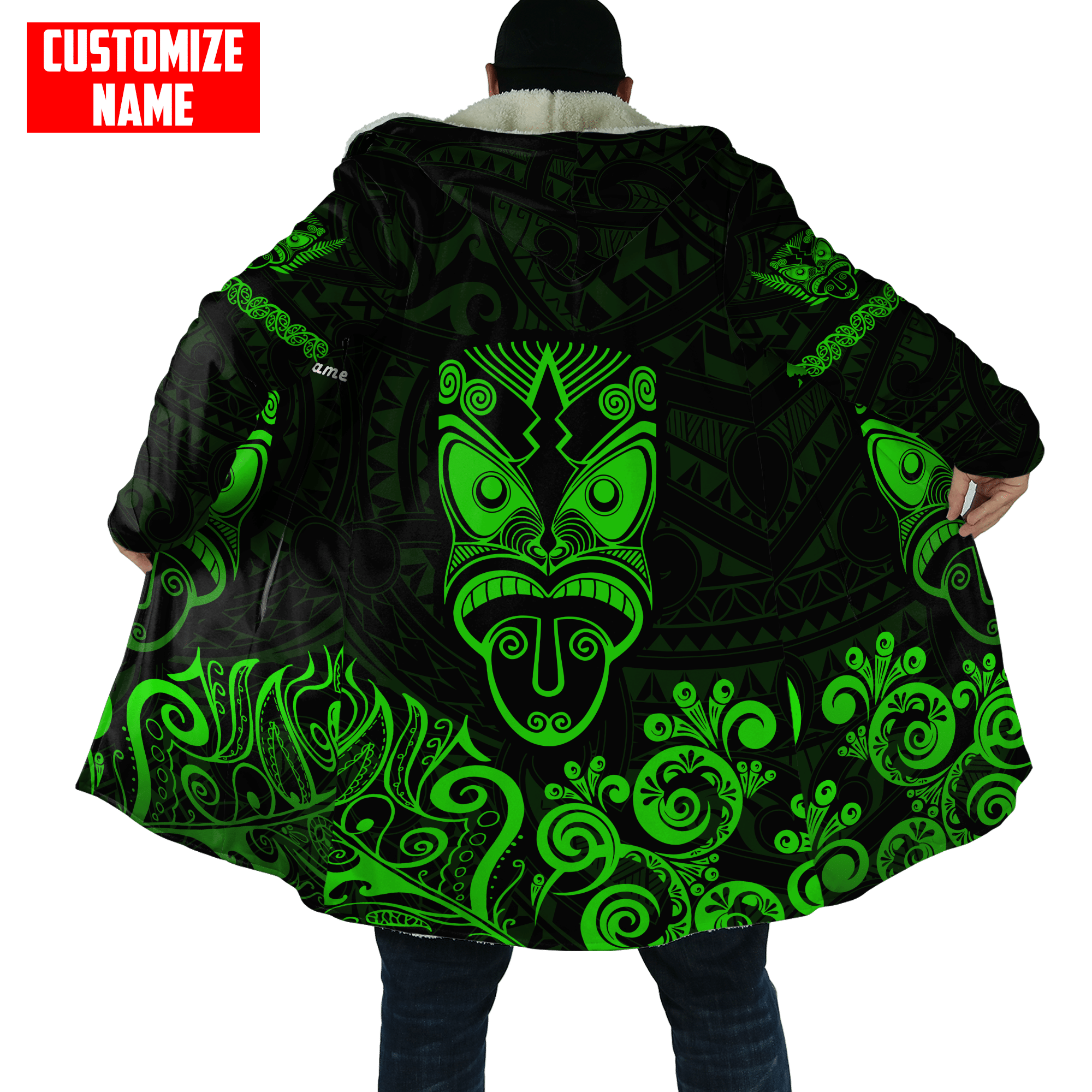 Maori Rugby Haka Aotearoa New Zealand Customize Name Cloak Unisex Green - Polynesian Pride