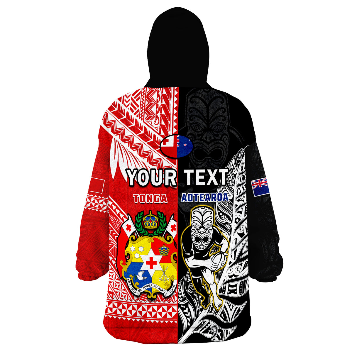 (Custom Personalised) Mate Maa Tonga And All Black Rugby Wearable Blanket Hoodie Polynesian Mix NZ Maori Fern LT14 - Polynesian Pride