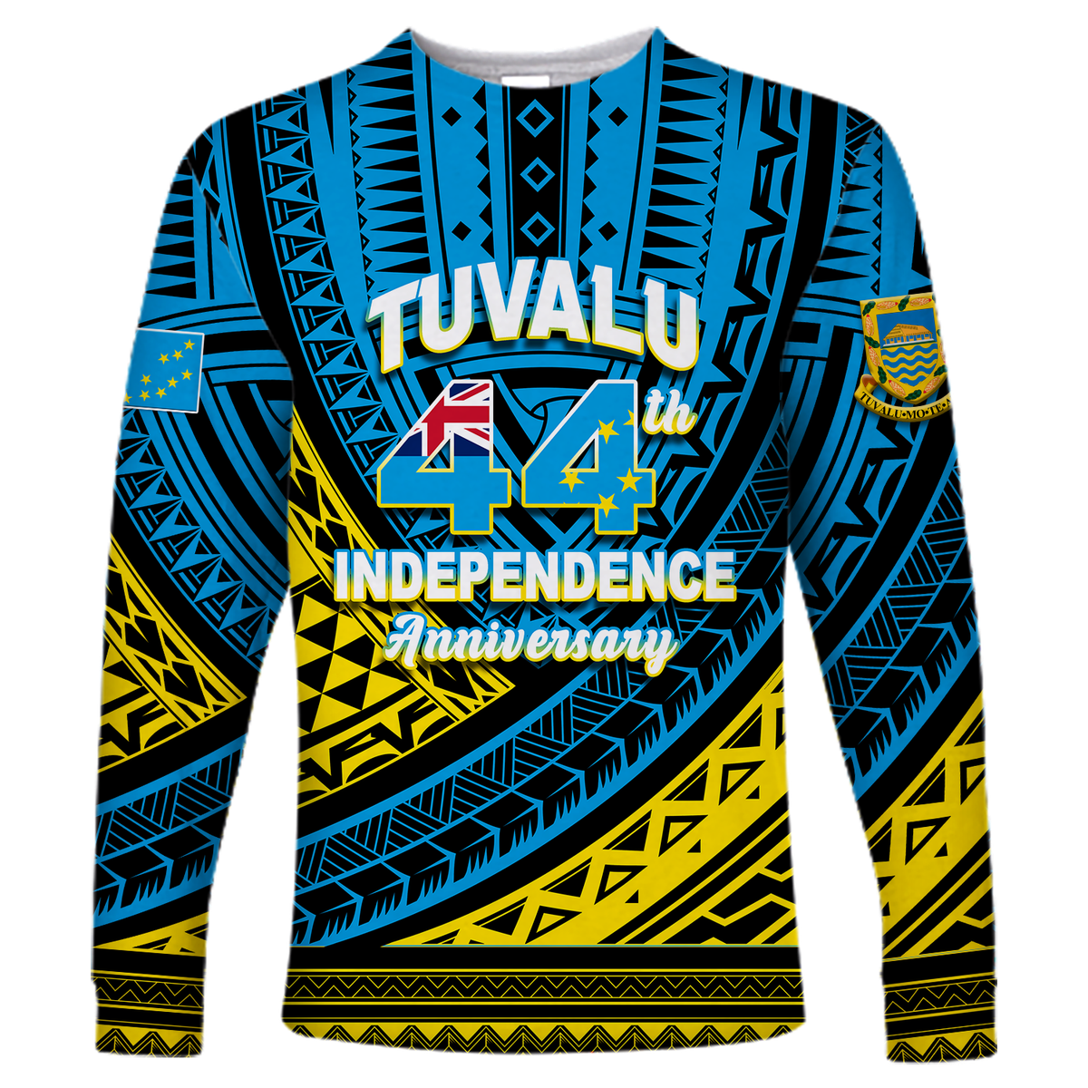 Tuvalu Long Sleeve Shirt 44th Independence Anniversary - Tribal Pattern - LT12 Unisex Blue - Polynesian Pride