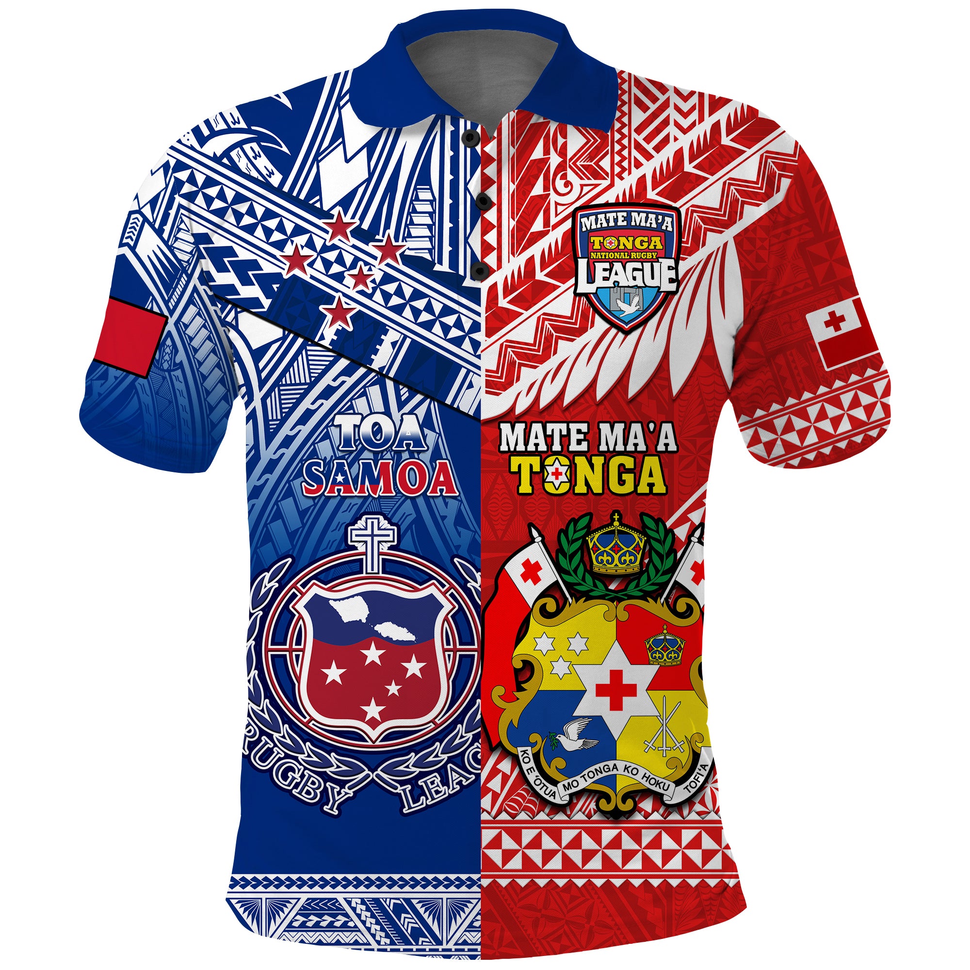 Custom Mate Maa Tonga and Toa Samoa Rugby Polo Shirt Polynesian Pattern LT14 Blue - Polynesian Pride