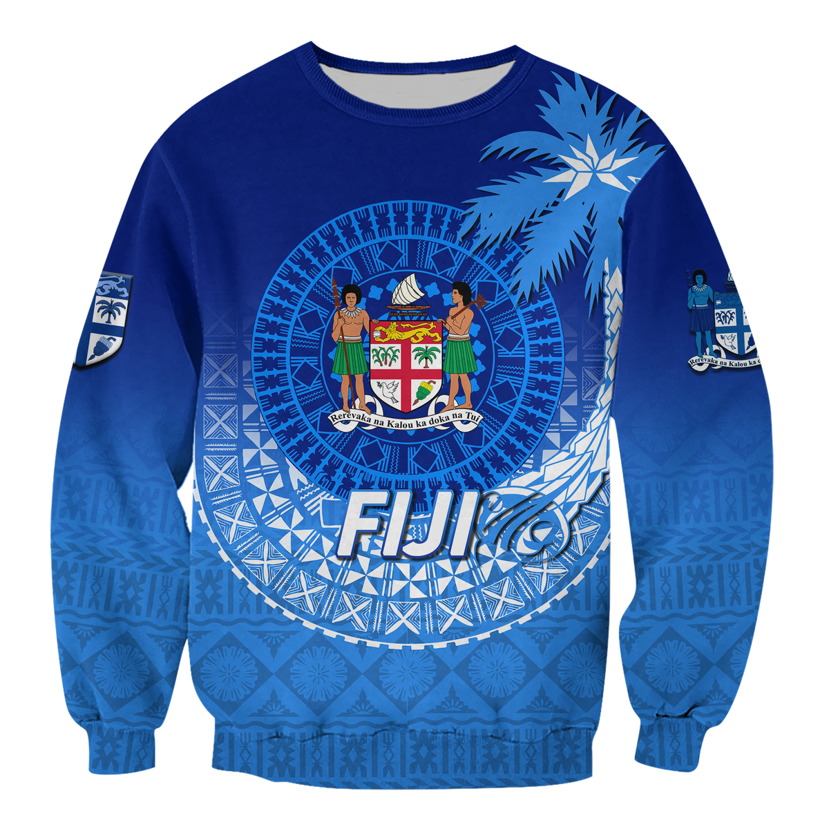 (Custom Personalised) Fiji Tapa Tribal Coconut Tree Sweatshirt - LT12 Unisex Blue - Polynesian Pride