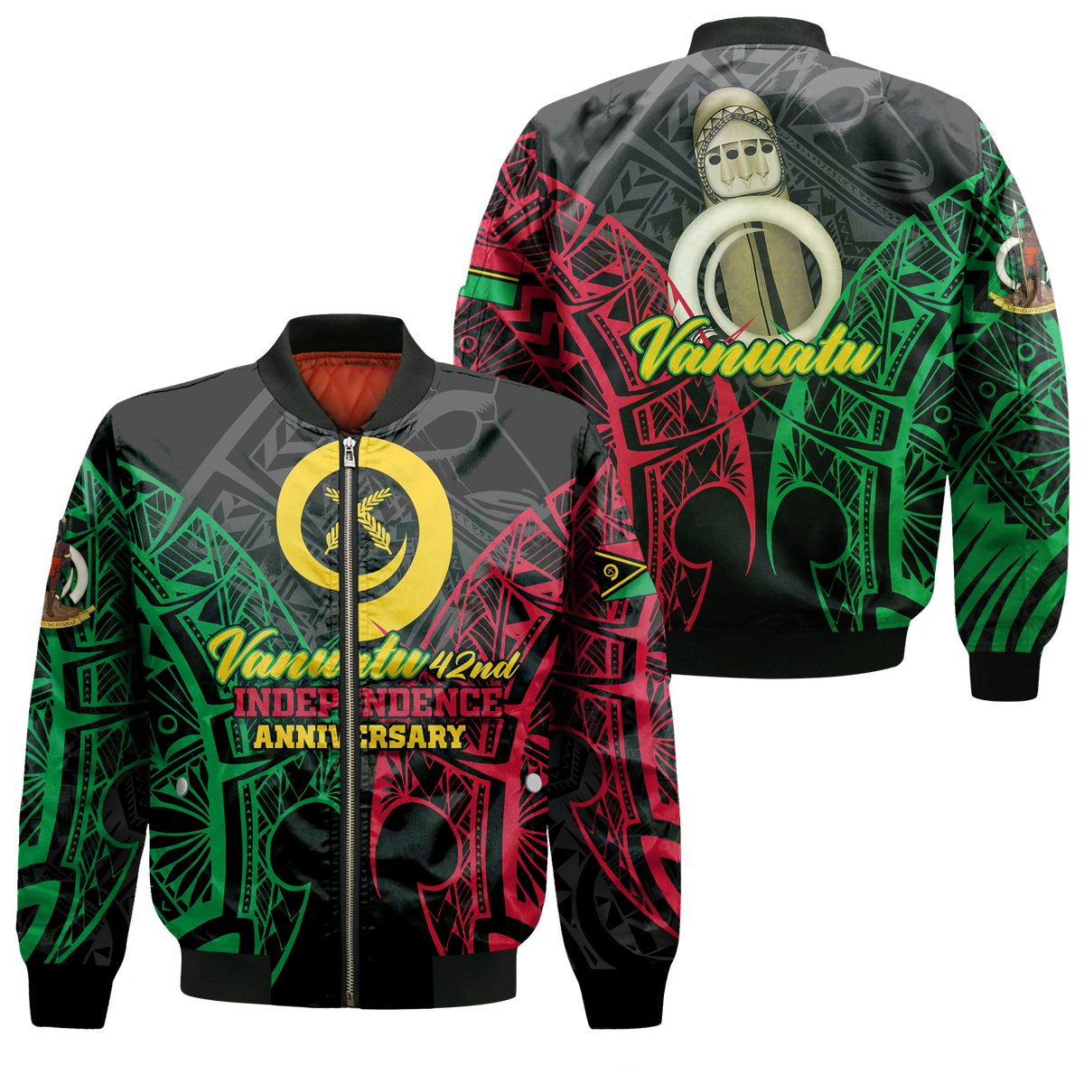 Vanuatu 42nd Independence Anniversary Pride Bomber Jacket - LT12 Bomber Jacket Black - Polynesian Pride